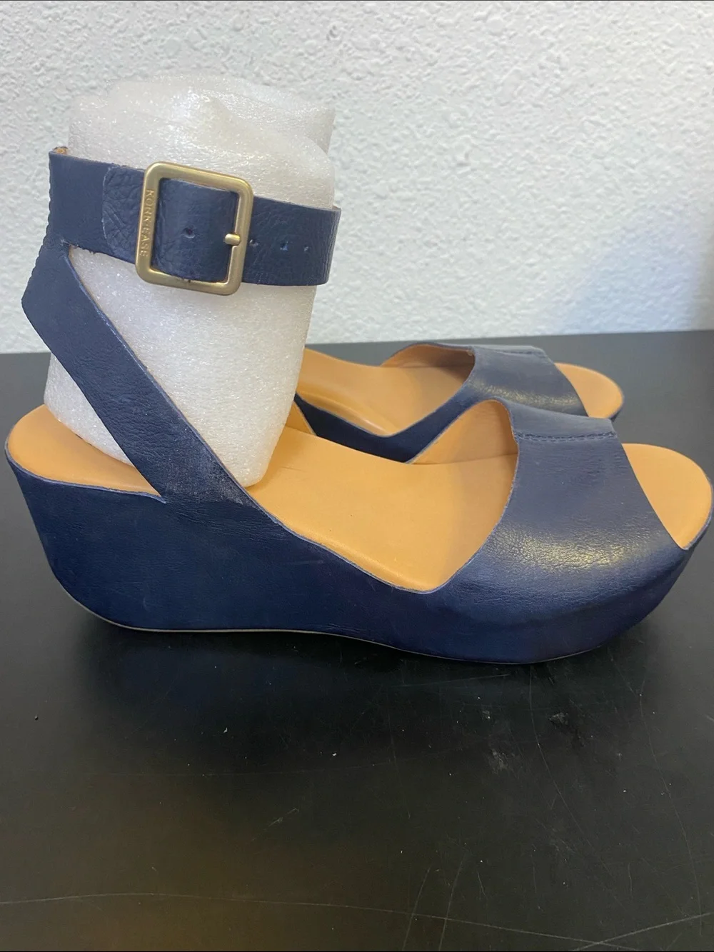 Kork-Ease Carolyne platform wedge sandals with an ankle strap in nave new 8